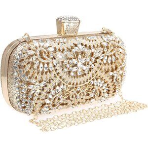 🆕Women Gold Sequin Rhinestone Glitter Evening Handbag Clutch Wedding Party